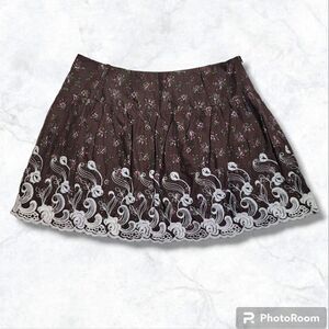Rachel & Chloe Brown Floral Lace Trim Lined Skirt